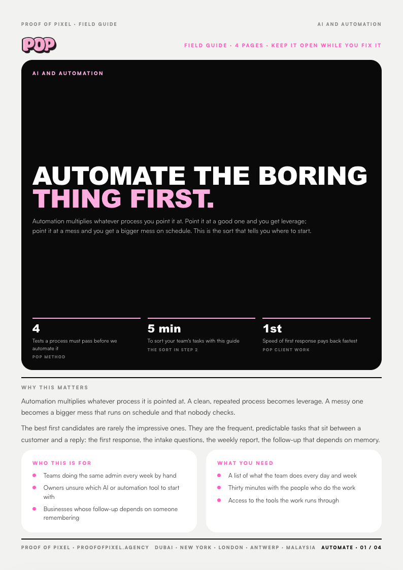 Cover of the Automate the boring thing first. field guide
