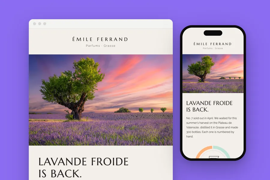 The Émile Ferrand email on a laptop window and a phone