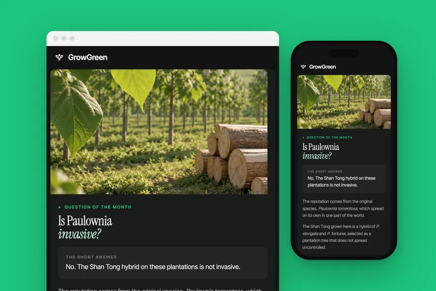 The GrowGreen email on a laptop window and a phone