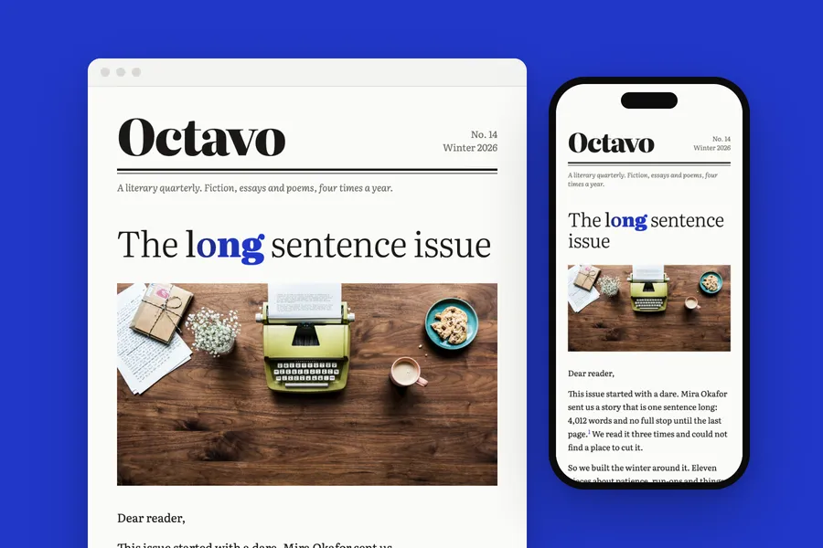 The Octavo email on a laptop window and a phone