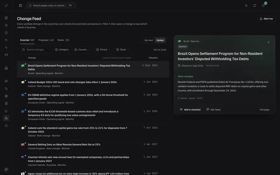 Change feed in the app.heed.finance dashboard, dark theme