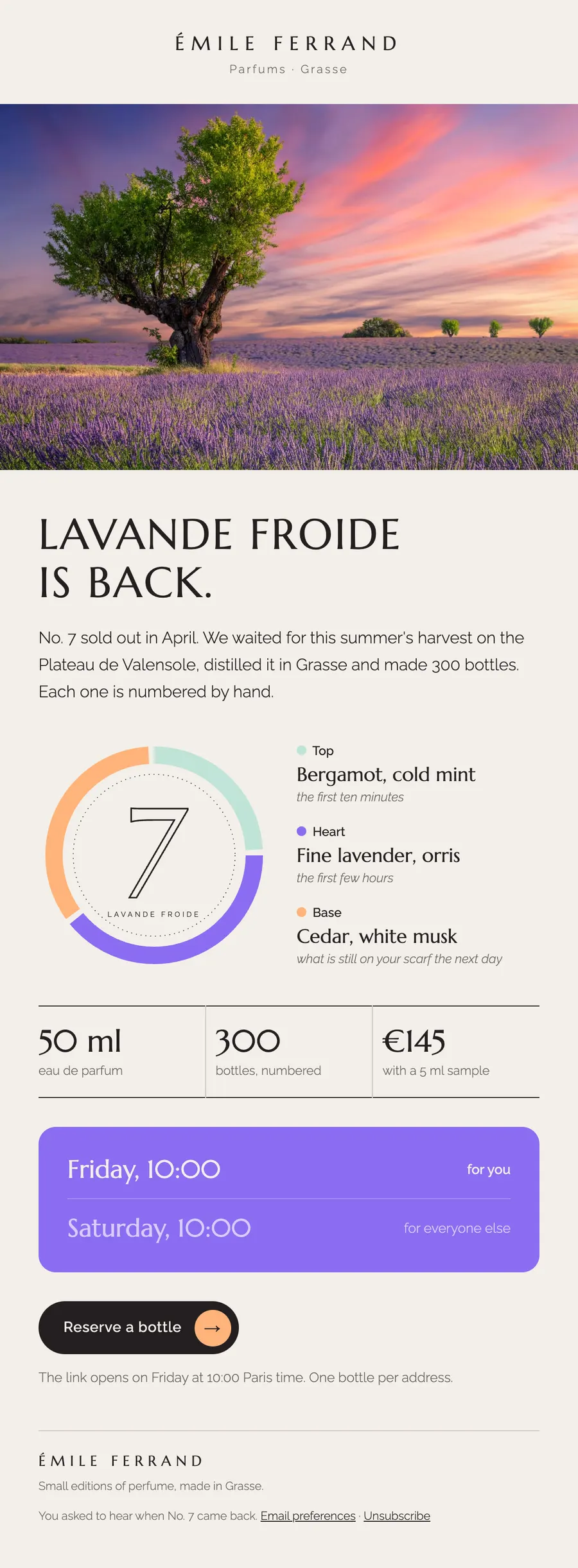 The Émile Ferrand email at desktop width